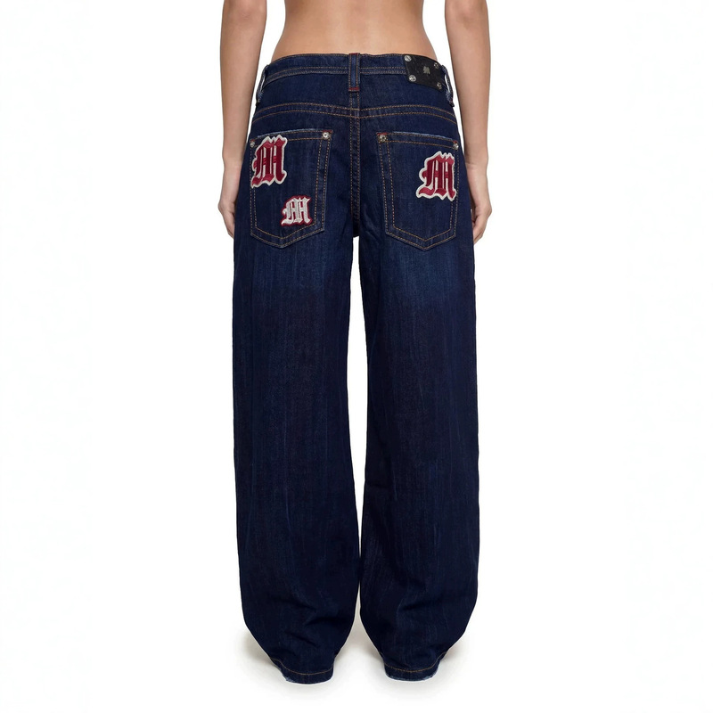 Cross-Border Foreign Trade European and American Style Miss Me Same Style American Retro Embroidered Loose Jeans for Women Baggy Jeans Cross-Border Foreign Trade European and American Style Miss Me Same Style American Retro Embroidered Loose Jeans for Women Baggy Jeans