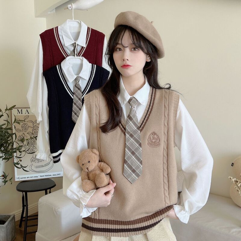 Early Autumn Korean Dongdaemun Women's Clothing College Style Knitted Vest Women's Outer Wear JK Vest Contrast Color Sweater for Women