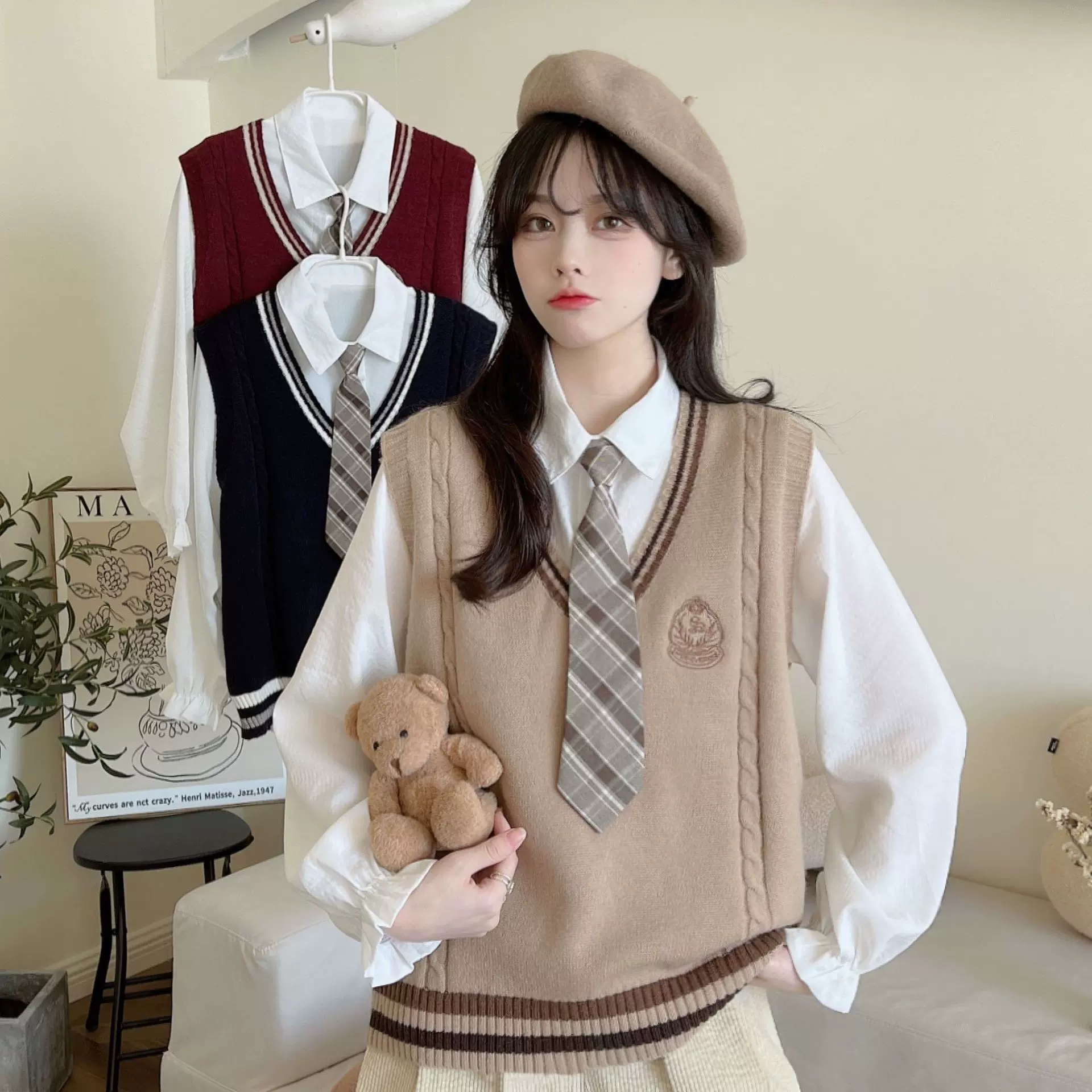 早秋韩国东大门女装学院风针织马甲小背心女外穿JK马夹撞色毛衣女