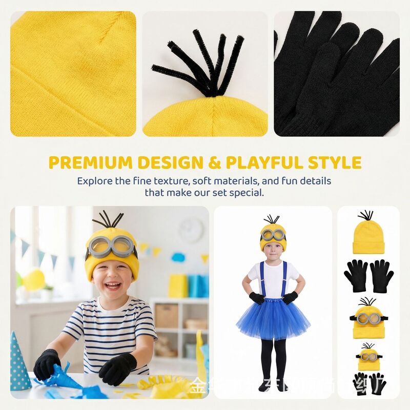 Despicable Me Minion Cosplay Costume Knitted Hat Performance Party Minion Yellow Wig Hat