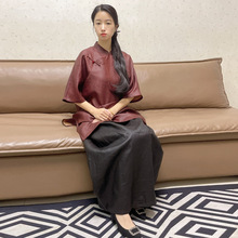 2025春季新款香云纱龟纹立领中国风文艺女上衣 气质中式女T恤