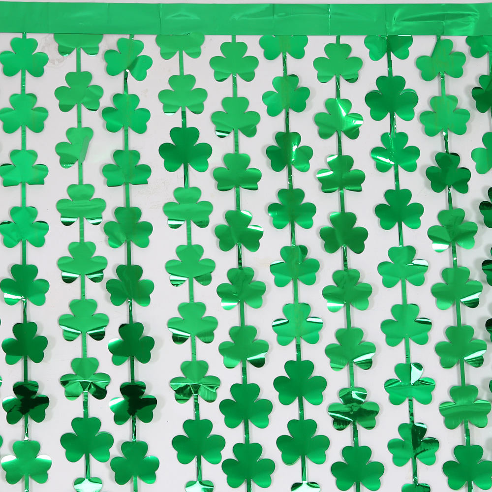 1 * 2M nuevo día de San Patricio día de Irlanda decoración verde trébol cortina de seda de lluvia suministros de decoración de fiesta