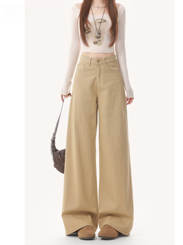Khaki Wide-Leg Jeans for Women 2026 New Summer High-Waisted Slimming Drapey Lazy Floor-Length Pants Khaki Wide-Leg Jeans for Women 2026 New Summer High-Waisted Slimming Drapey Lazy Floor-Length Pants