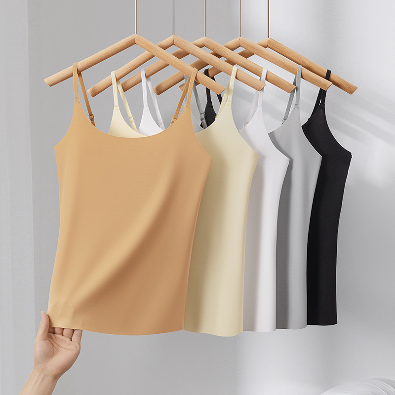 Seamless Ice Silk Camisole Women's Inner Base Shirt Anti-running Light Slim-fit White Summer Thin Padded Top