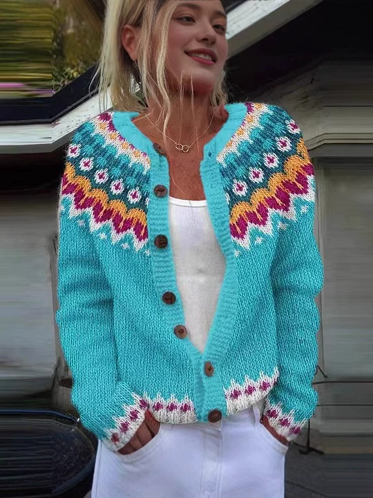 Этно- knitted sweater, cardigan, jacket, city style, European style, ethnic style, wish