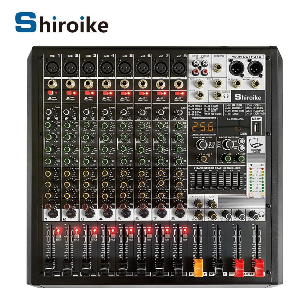 GAX-MD8 8 채널 블루투스 USB 오디오 장비 무대 성능 8 채널 DSP 효과 믹서 리버브