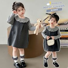 女童圆点裙套装秋季2025新款洋气时髦女宝宝春秋款呢子裙两件套潮