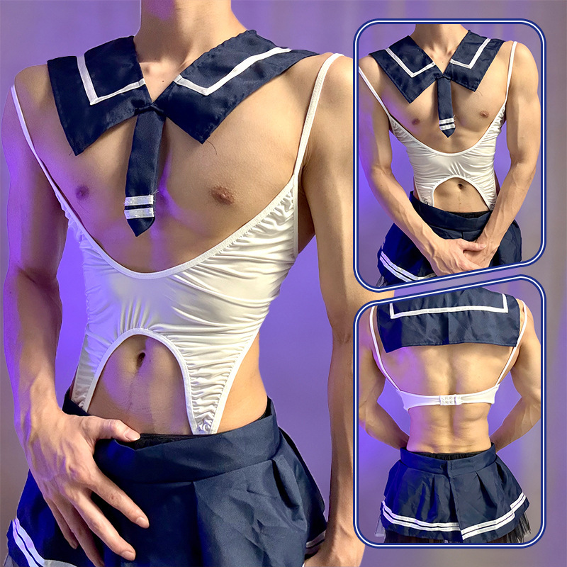Lobe Sexy Lingerie Pure Desire Sexy Hot Open-Crotch Bodysuit Hollow-Out Men's Jk Uniform Set Campus Style