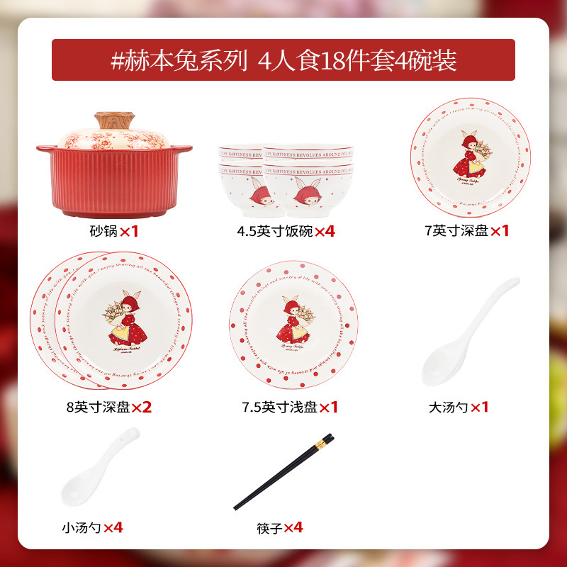 ウサギの碗の皿のセットの家庭用の2025新型のかわいい顔の値のご飯の碗の野菜の皿の高顔の値の調理器具|undefined