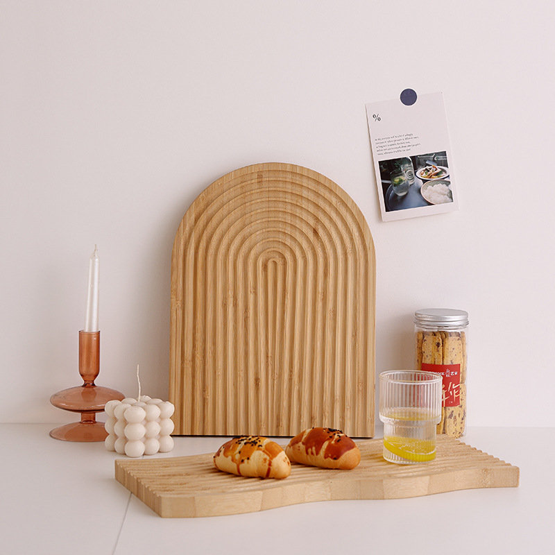 Bandeja de madera de bambú ins estilo simple vajilla de madera ondulación del agua pastel de madera maciza pan placa de madera ola creativa tabla de cortar
