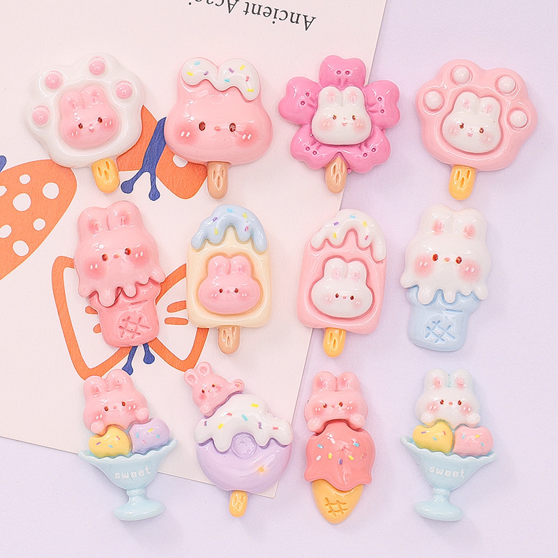 Summer cute rabbit ice cream ice cream diy cream glue mobile phone shell headdress resin accessories wholesale