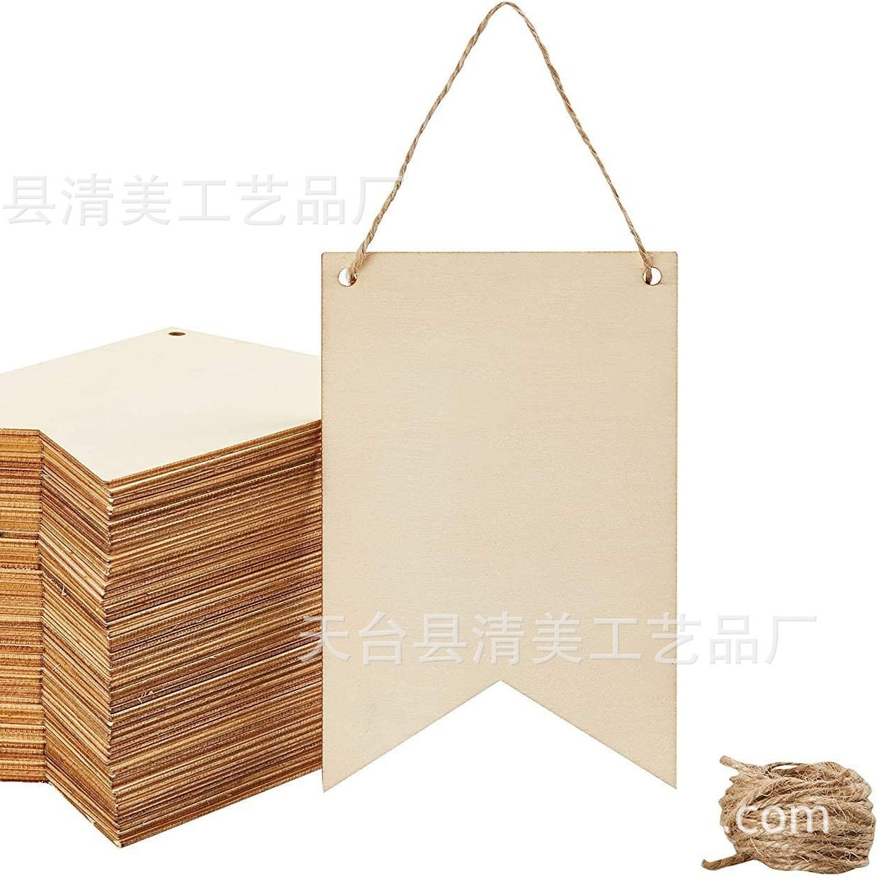 Colgante de etiqueta de bandera de madera Bandera de dos patas con etiqueta de cuerda de cáñamo 48 piezas por paquete