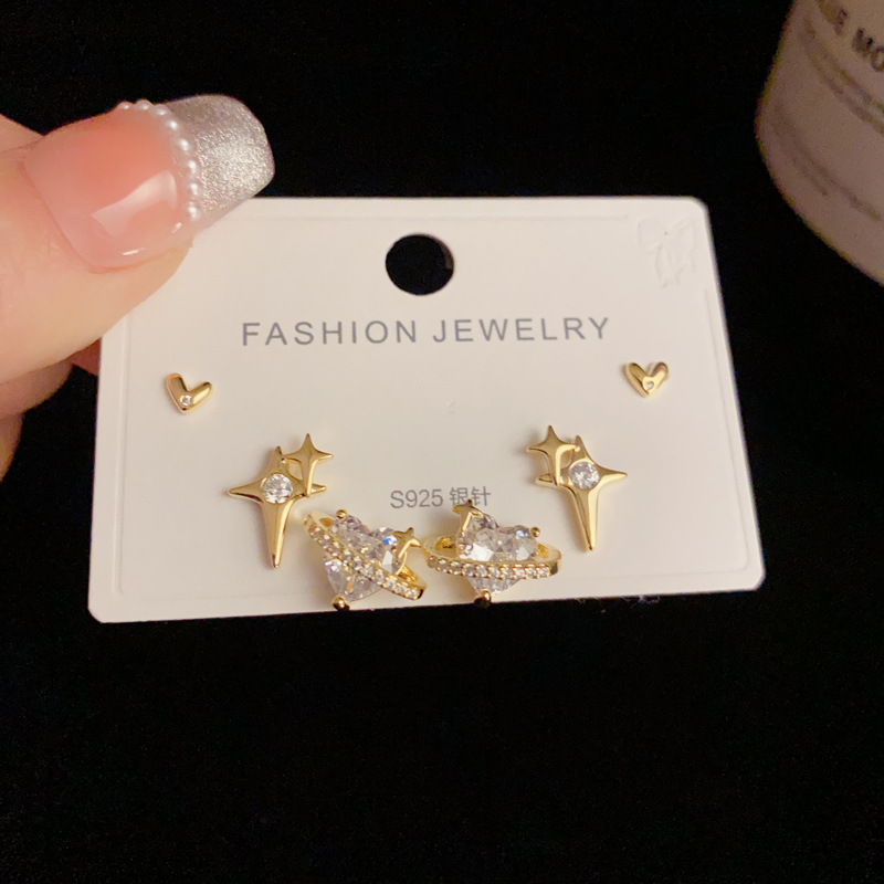 Casual, Daily Occasion 1 Set Elegant Modern Style Star Heart Shape Copper Zircon Ear Studs