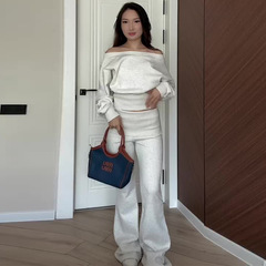 2025秋季新款欧美亚马逊跨境外贸女装一字肩长袖简约时尚休闲套装