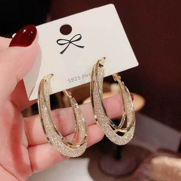 Korean Fashion Hollow Mesh Crystal Hoop Earrings 2026 New Trendy S925 Silver Needle Earrings Light Luxury Ear Accessories