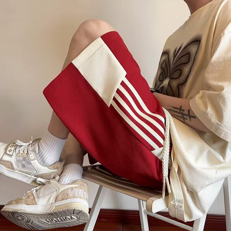 Спортивные шорты с четырьмя полосками для мужчин и женщин, модный бренд в гонконгском стиле, свободные повседневные шорты до колена, летние тонкие шорты средней длины для американского баскетбола.