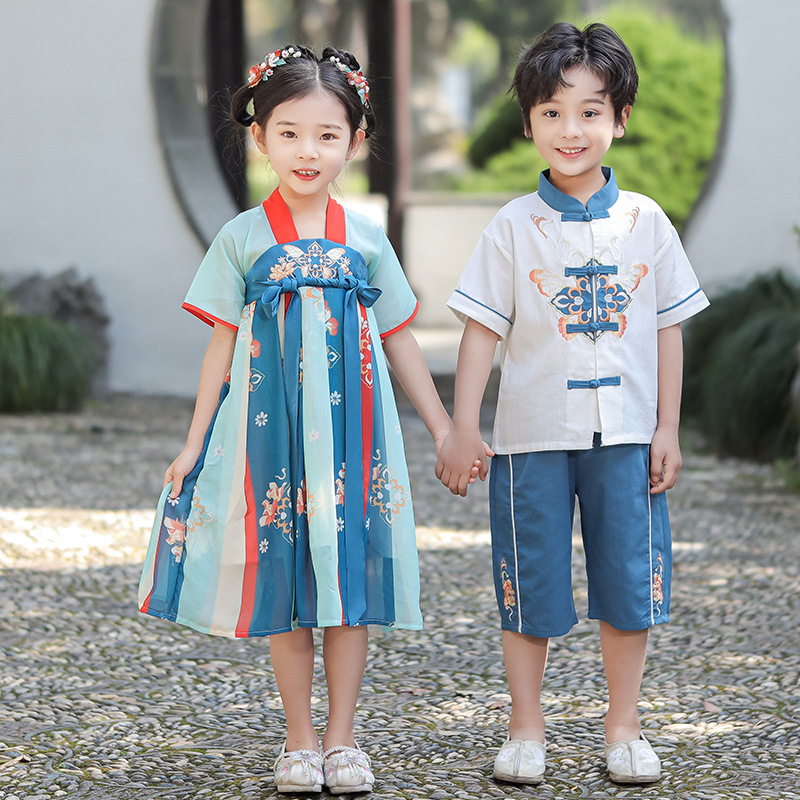 Boys' Hanfu Set Summer Stylish Children Chinese Style Guoxue Uniform Ancient Costume Girls' Tang Suit Kindergarten Performance Costume