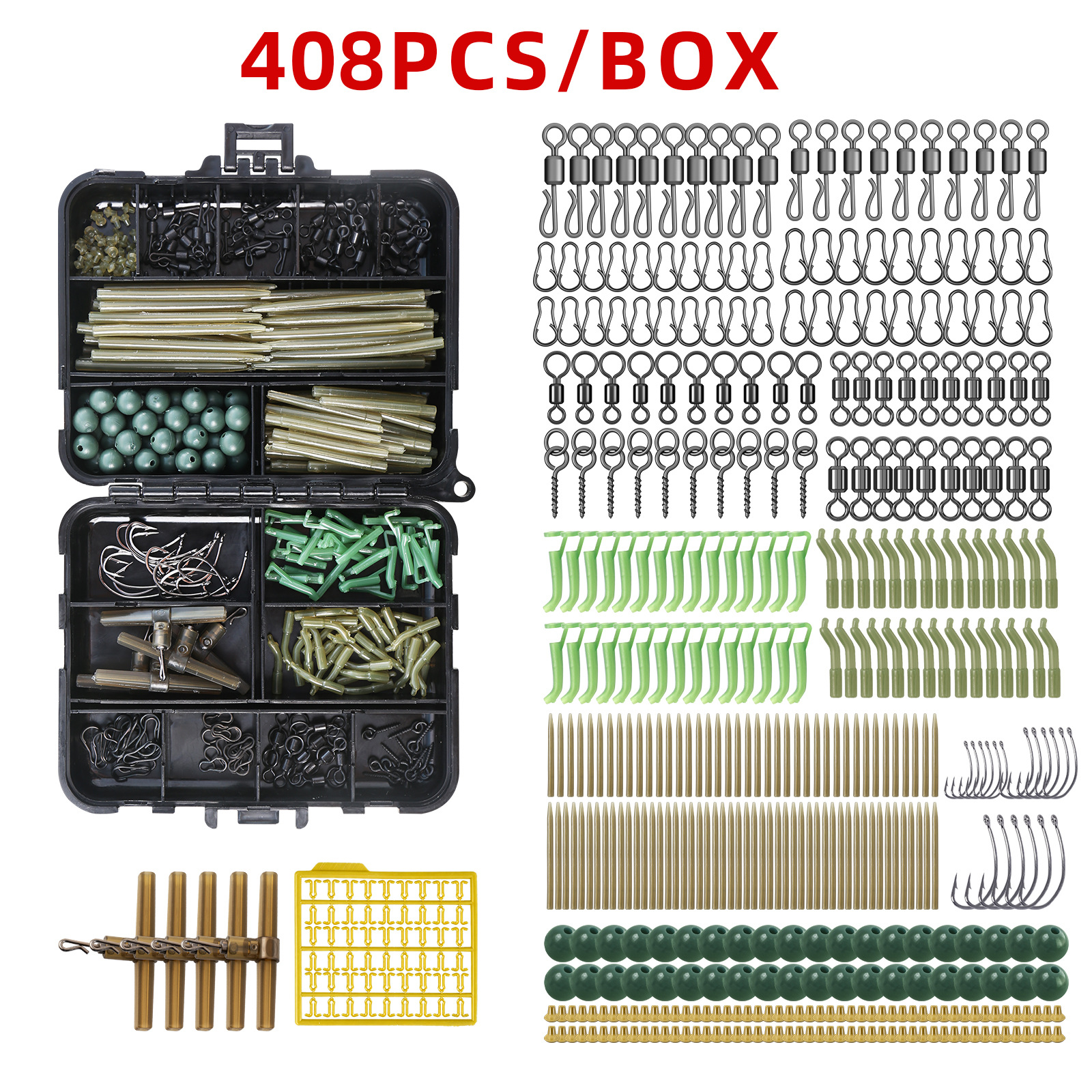 Cross-border 408-piece European-style carp fishing set, fish hooks, stopper beads, fishing hooks, fishing gear accessories, new products, new models