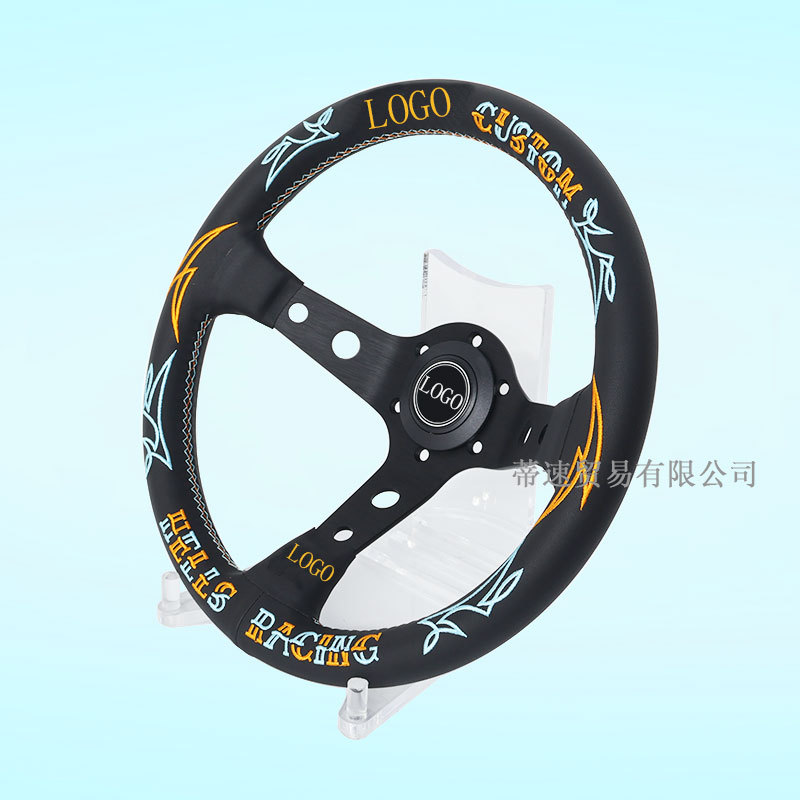 Cross-Border Bestseller 13inch Modified Quick-Release Racing Steering Wheel, Ultra-Fiber Leather, Universal Genuine Leather, Large Concave Embroidered Steering Wheel