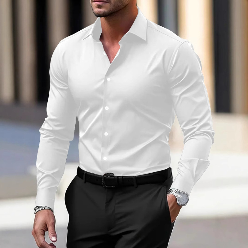 Spring and Autumn White Long-Sleeved Business Formal Slim-Fit Professional Plus-Size Black Short-Sleeved Workwear Men's Shirts