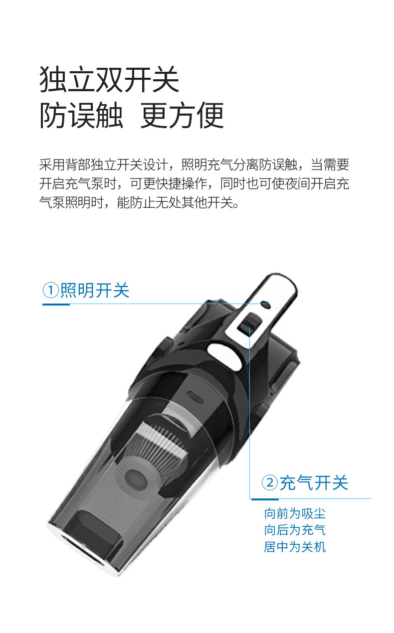 Car 4-in-1 air pump, high-suction car vacuum cleaner, tire pressure gauge, and portable outdoor emergency lighting device