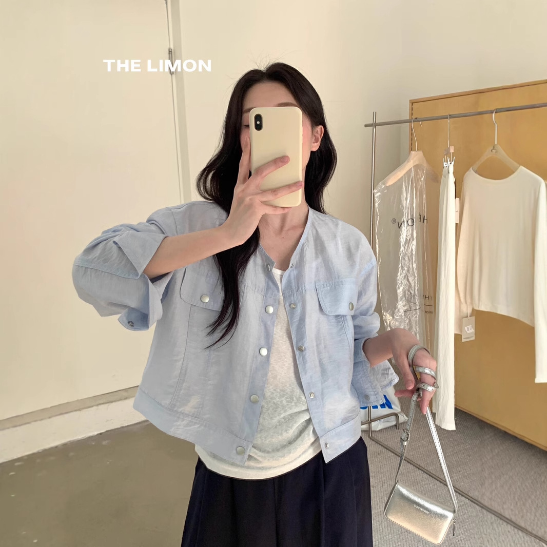 THE LIMON Lemon Green Tea Korean Commuter Ligero y transpirable Acetato Tensi Sunscreen Camisa Abrigo corto para mujer Verano