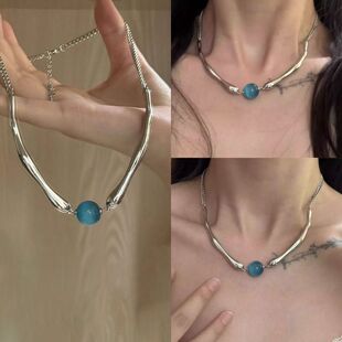Y2K Necklace Punk Mechanical Style Niche Design Collar Blue Necklace Personality Versatile Elegant Daily Wool Chain Q