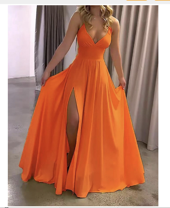 Women's Swing Dress Sexy V Neck Slit Sleeveless Solid Color Maxi Long Dress Banquet Party display picture 3