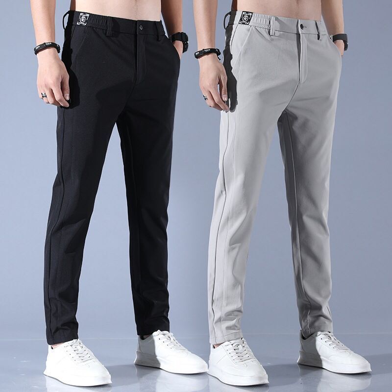 Men's Summer Ice Silk Casual Pants, Straight Loose Elastic Thin Quick-Dry Youth Sports Breathable Long Pants