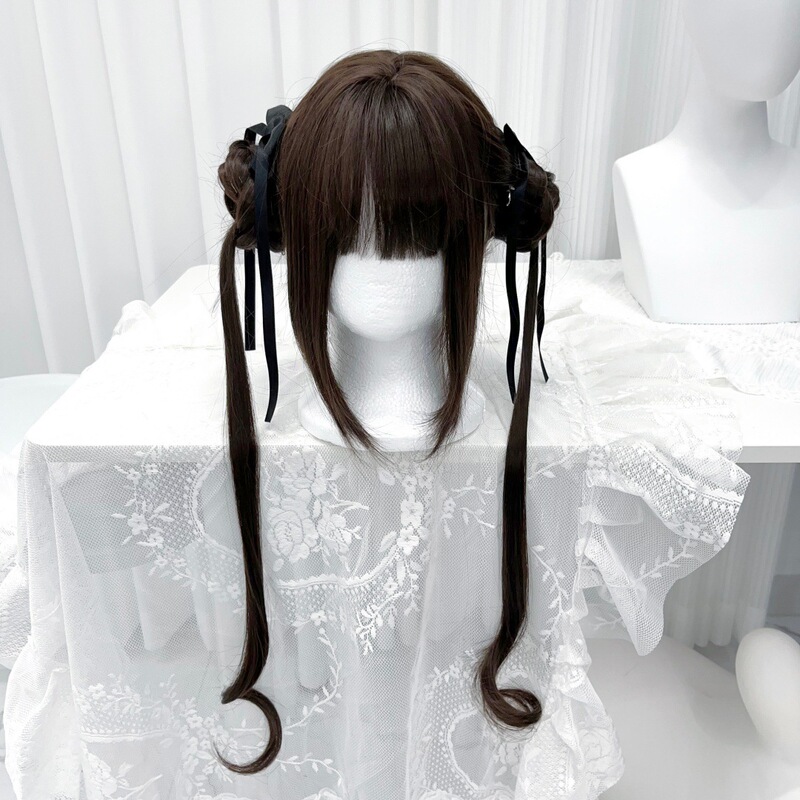 Xingcheng Wig Full Headgear for Women Chocolate Color 75cm Long Curly Hair Sweet Age-Reducing Lolita Loli Wig