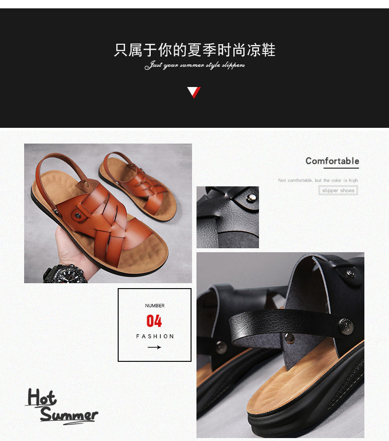Dép sandal nam quai ngang hở ngón đế mềm thoáng khí chống trơn trượt cỡ lớn — Nâu Đen, vàng nâu chi tiết 3