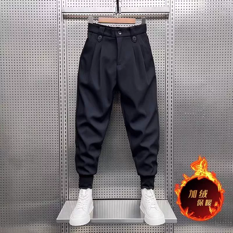 Модные складчатые брюки для ног мужские осенние и зимние бархатные толстые красивые брюки