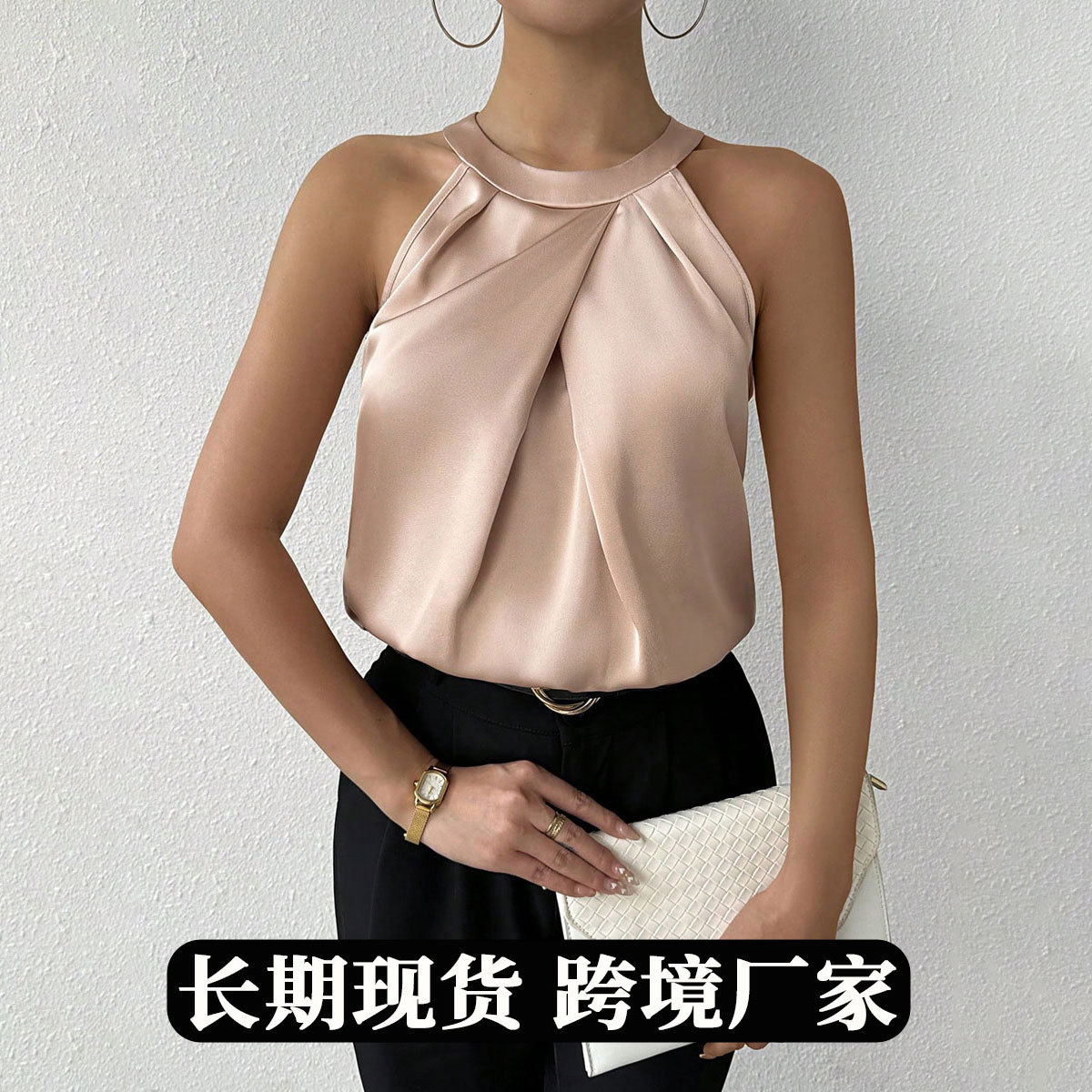 유럽과 미국 여성의 고급 대외 무역 새틴 셔츠 여성의 여름 새로운 새틴 아마존 셔츠 도매 탑