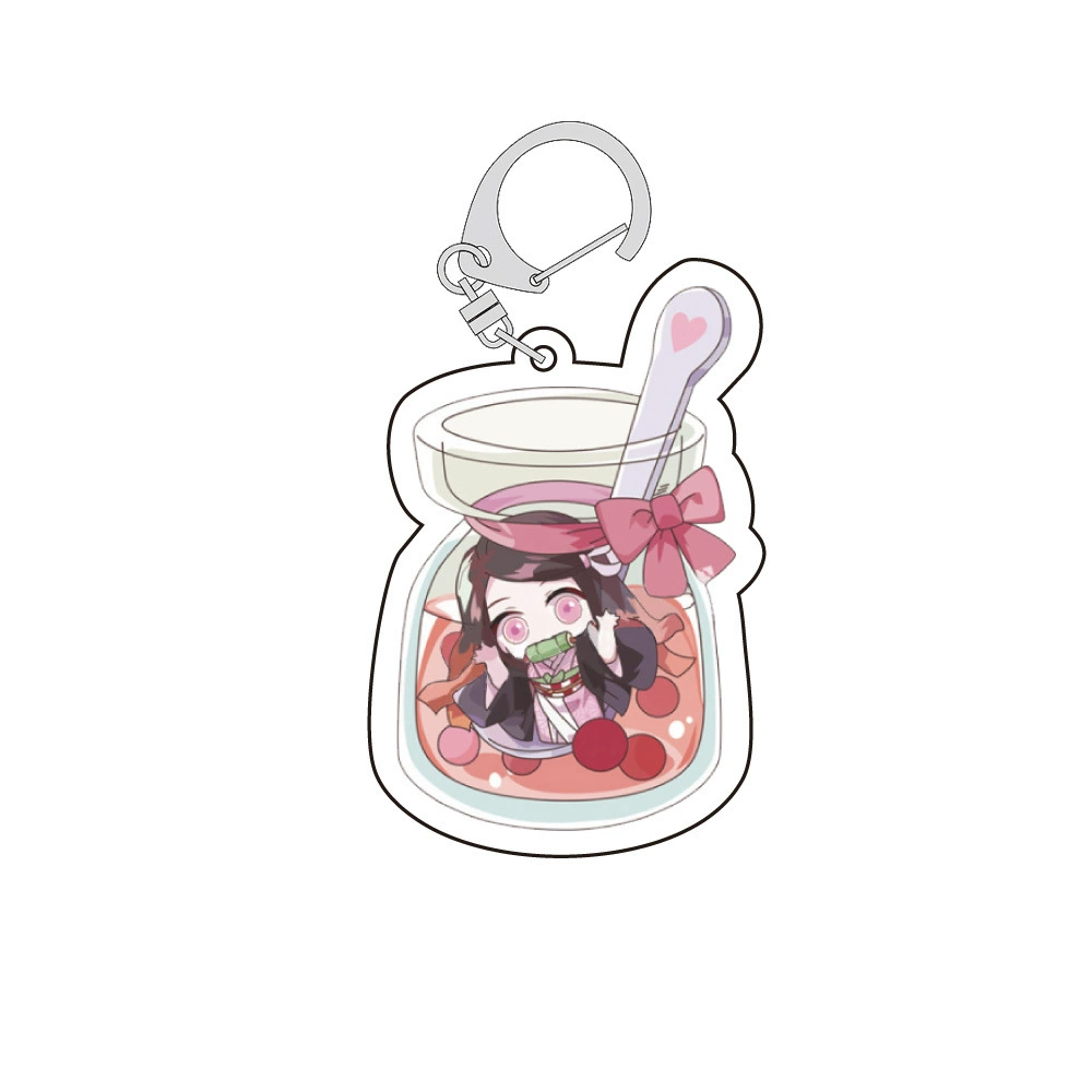 Double-sided Acrylic Keychain, Fruit Tea Design, Transparent Chibi Character Charm (assorted colors)