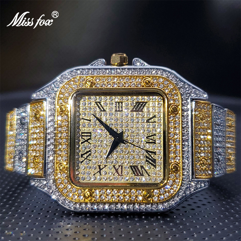 Malishi MISSFOX reloj tarjeta tanque serie cuadrado diamante cuarzo lujo hip hop reloj de hombre