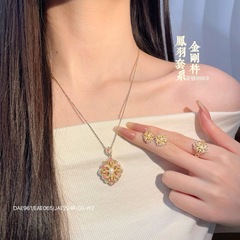 足银9999描金珐琅彩金刚杵凤羽系列吊坠女国风时尚纯银气质锁骨链