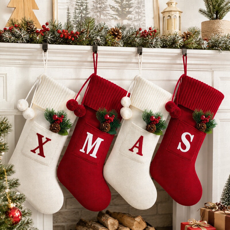 Letter Christmas Stocking, Cute Red Christmas Tree Ornament Letter Christmas Stocking, Cute Red Christmas Tree Ornament