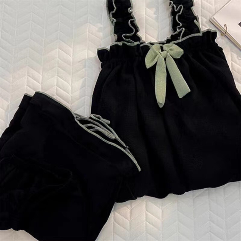 Summer Pajamas for Women, Suspender Shorts, Japanese Sweet Princess Style Bow, High-Looking Home Clothes Set That Can Be Worn Outside Summer Pajamas for Women, Suspender Shorts, Japanese Sweet Princess Style Bow, High-Looking Home Clothes Set That Can Be Worn Outside