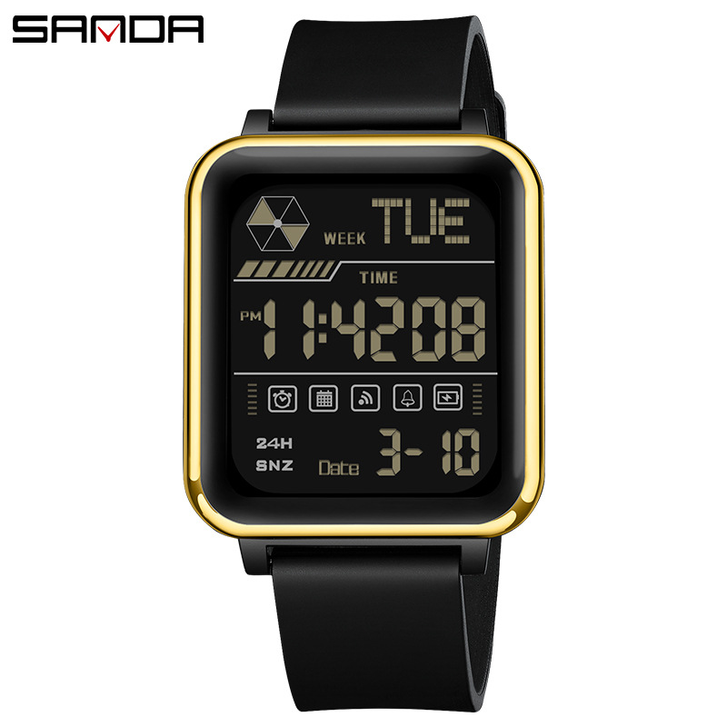Sanda moda cuadrada personalidad reloj masculino y adolescente impermeable reloj electrónico multifuncional de luz nocturna