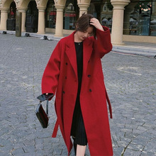 赫本风红色毛呢西装外套女中长款2025年冬季新款气质加厚呢子大衣