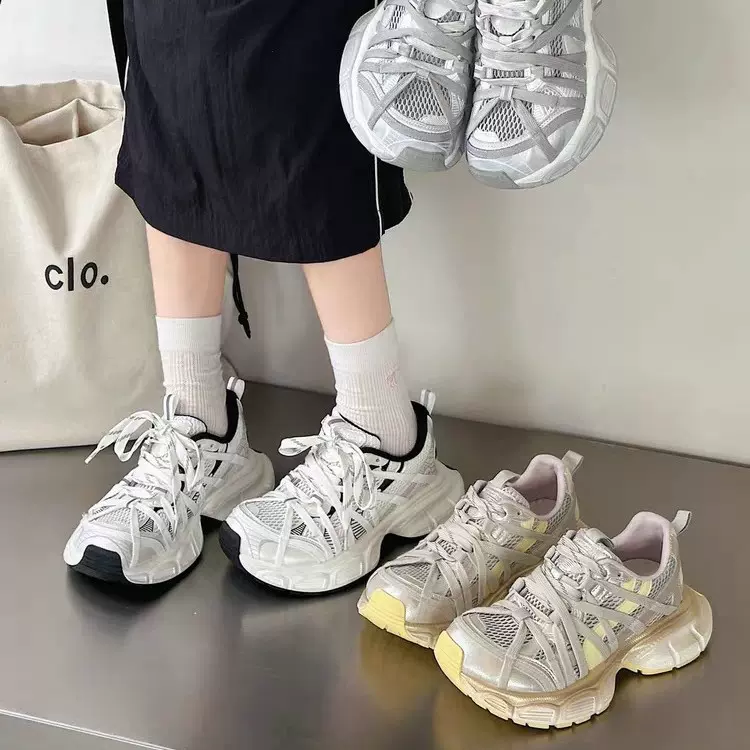 欧货爆款老爹鞋女2025夏季新款厚底透气百搭网面轻便休闲跑步鞋女