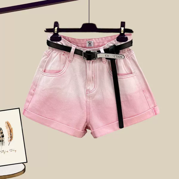 Fuchsia denim skirt, shorts