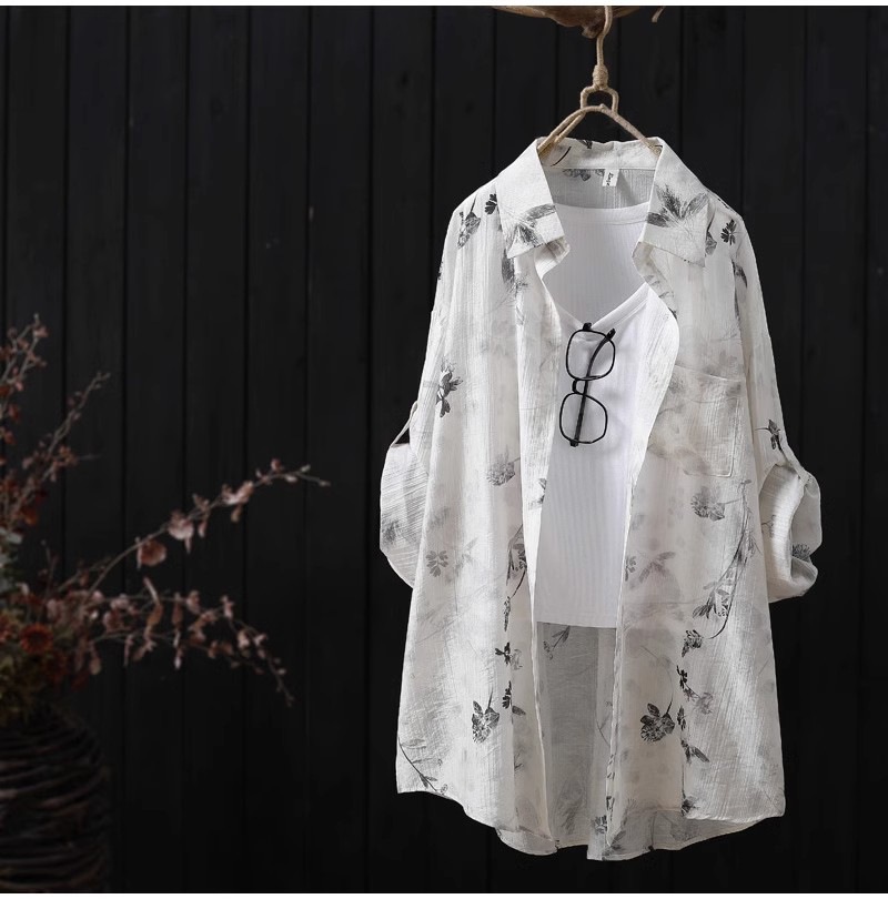 Long Sleeve Sleeve Length Wholesale Women's Chinoiserie Casual Simple Style Flower Long Sleeve Blouses