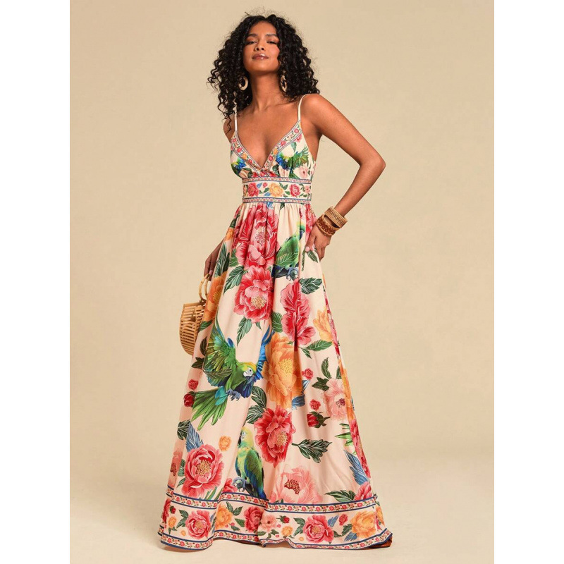 C 17446 Floral Printed Maxi Dress Cross-Border