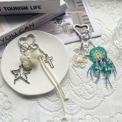 クロスボーダーホットセール気質ハイエンド韓国キー形状合金アクセサリーキーホルダー DIY キー携帯電話ペンダント