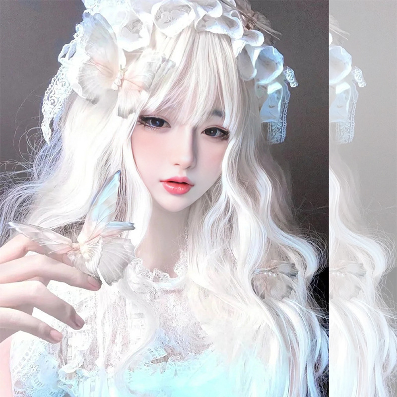 cos wig female white long curly hair lolita big wave doll sense fake hair long hair full head cover factory wholesale cos wig female white long curly hair lolita big wave doll sense fake hair long hair full head cover factory wholesale