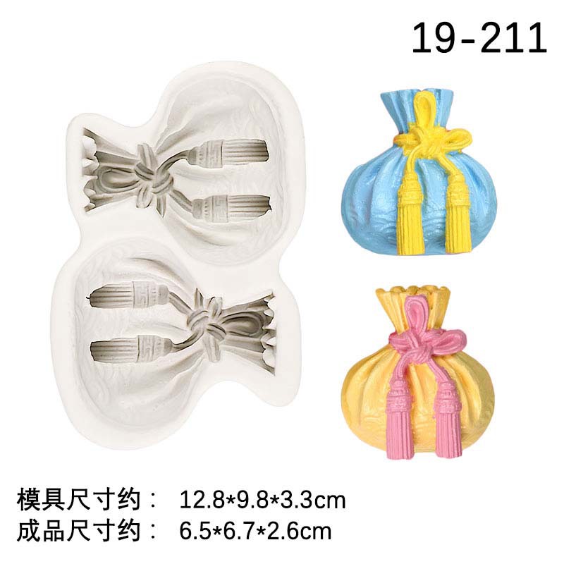 Estilo chino suerte forma del bolso de silicona fondant DIY mousse molde chocolate jabón hecho a mano yeso