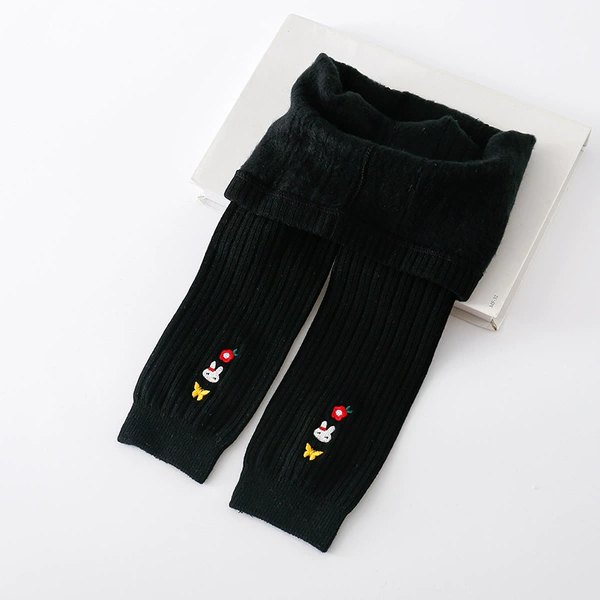 Black trousers flower-shaped, with embroidery