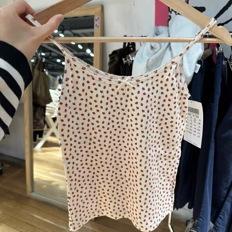 bm Style L Pure Lust Style Sexy Lace Strawberry Printed Vest bm Cotton Inner Suspender Top for Women