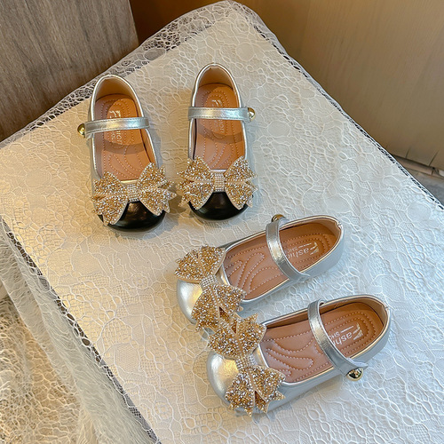 Girls 'high-heeled leather shoes, princess shoes, summer new children's crystal shoes, and fashionable dress